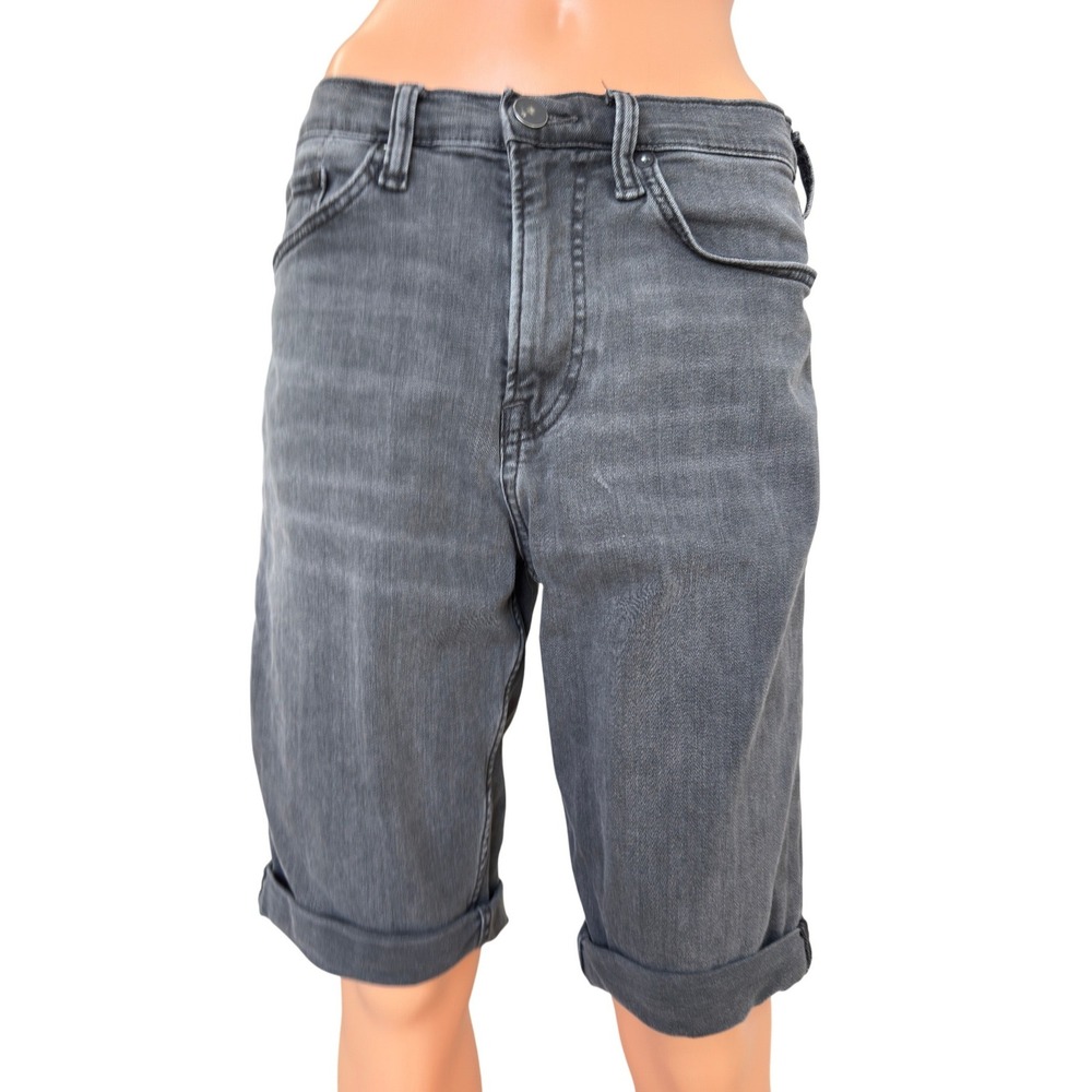 HM Mens Slim Fit Denim Shorts Gray Washed Cuffed Size 32 Cotton Blend
